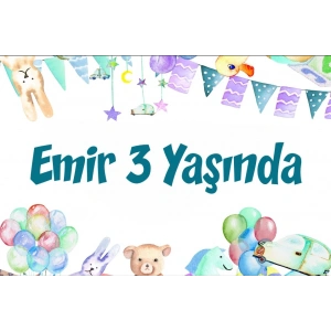 Sevimli Hayvanlar ve Parti Temalı Doğum Günü Afişi 50X70 cm