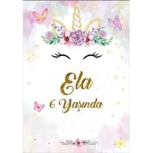 Unicorn Temalı Doğum Günü Afişi 35X50 cm