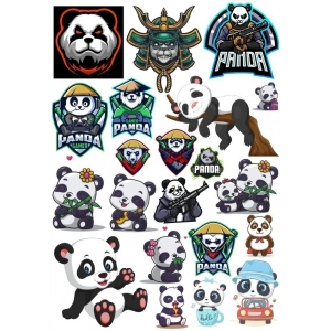 Panda Temalı Sticker -1 19 Parça Telefon, Tablet, Defter, Laptop Sticker