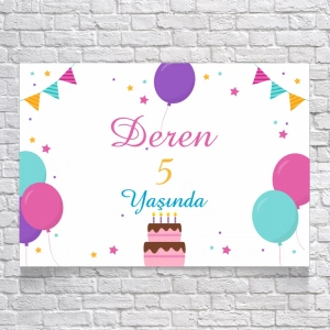 Pasta ve Balon Temalı Doğum Günü Afişi 70X100 cm