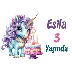 Mum Üfleyen Unİcorn Temalı Doğum Günü Afişi 100X150 cm