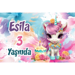 Pasta ve uNicorn Temalı Doğum Günü AFİŞİ -2 70X100 cm