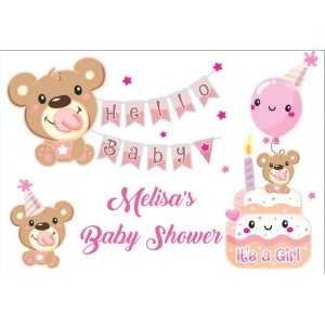 Pembe Ayıcık Temalı Baby Shower Afişi 50x70 Cm