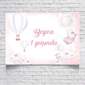 Pembe Balon Temalı Doğum Günü Afişi 50X70 cm