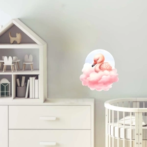 Pembe Bulut Üzerinde Uzanmış Pembe Flamingo Duvar Çıkartması