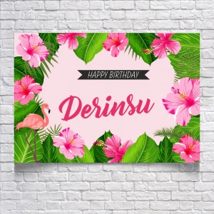 Pembe Çiçek Temalı Doğum Günü Afişi 70X100 cm