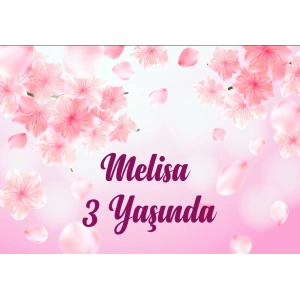 Pembe Çiçekler Temalı Doğum Günü Afişi 70X100 cm