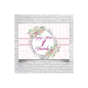 PEMBE ÇİÇEKLİ DOĞUM GÜNÜ AFİŞİ 100X150 cm