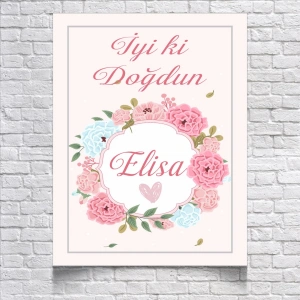 PEMBE ÇİÇEKLİ DOĞUM GÜNÜ AFİŞİ 35X50 cm