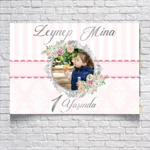 PEMBE ÇİÇEKLİ DOĞUM GÜNÜ AFİŞİ 35X50 cm