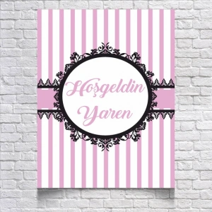 Pembe Çizgili Baby Shower Afişi 35x50 Cm