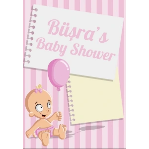 Pembe Çizgili Bebek Temalı Baby Shower Afişi 35x50 Cm
