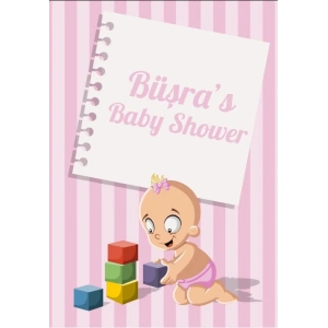 Pembe Çizgili Bebek Temalı Baby Shower Afişi 50x70 Cm