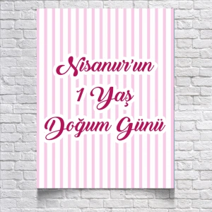 Pembe Çizgili Doğum Günü Afişi 35X50 cm