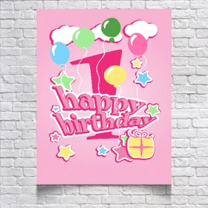 Pembe Doğum Güünü Afişi 35X50 cm