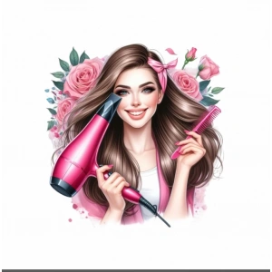 Pembe Fiyonklu Kuaför Kız Duvar Stickerı