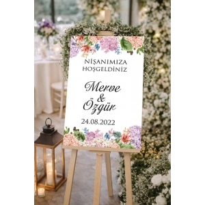 Menekşeli Düğün, Nişan ve Söz Karşılama Panosu – 50x70 cm