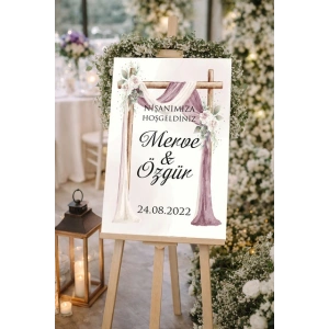 Sahne Tasarımlı Düğün, Nişan ve Söz Karşılama Panosu – 50x70 cm