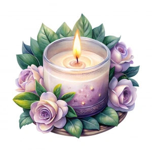 Pembe Güllü ve Yapraklı Mum Duvar Stickerı