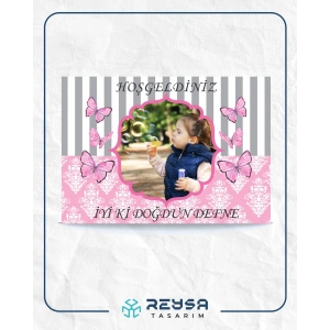 Pembe Kelebek Temalı Doğum Günü Afişi 35X50 cm