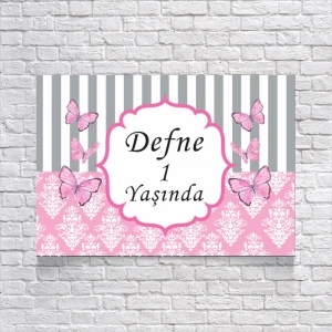 Pembe Kelebek Temalı Doğum Günü Afişi 50X70 cm
