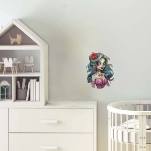 Pembe Korseli Mavi Saçlı Zombi Kız Duvar Stickerı
