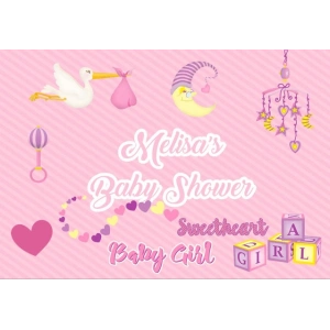 Pembe Leylek ve Oyuncak Temalı Baby Shower Afişi 50x70 Cm