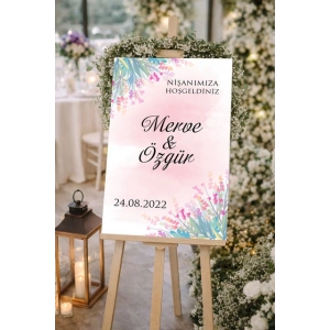 Pembe Çiçekli Düğün, Nişan ve Söz Karşılama Panosu – 50x70 cm