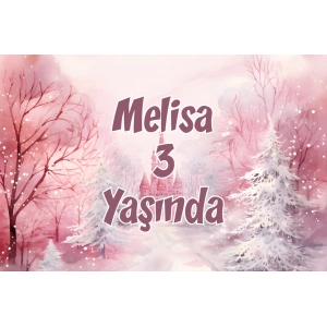 Pembe Orman ve Şato Temalı Doğum Günü Afişi 70X100 cm