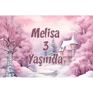 Pembe Orman ve Şato Temalı Doğum Günü Afişi -2 70X100 cm