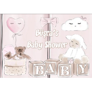 Pembe Oyuncak Temalı Baby Shower Afişi 70x100 Cm