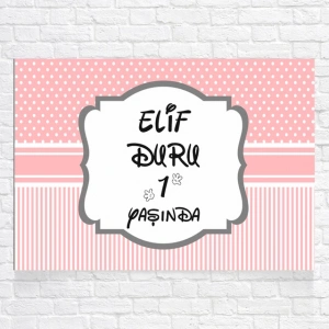 Pembe Puantiyeli Ve Çizgili Doğum Günü Afişi 35x50 Cm