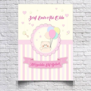 Pembe Sevimli Ayıcık Temalı Baby Shower Afişi 70x100 Cm