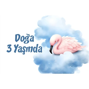 Sevimli Kuğu Temalı Doğum Günü Afişi -2 50X70 cm