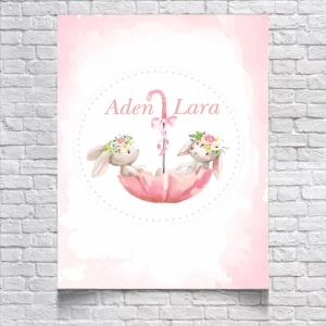 Pembe Tavşan Temalı Doğum Günü Afişi 70x100 Cm