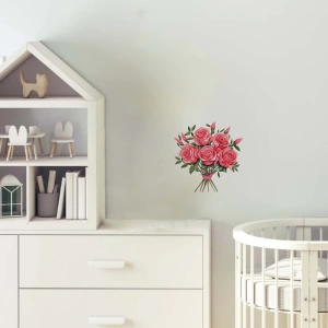 Pembe Tomurcuklu Gül Buketi Duvar Stickerı