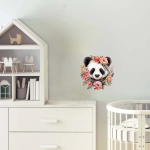 Pembe ve Krem Rengi Çiçek Taçlı Panda Duvar Stickerı