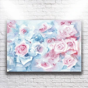 Pembe Ve Mavi Çiçekler Kanvas