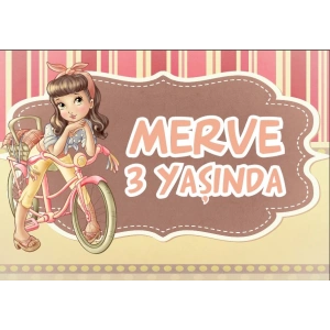 Bisikletli Kız Temalı Doğum Günü Afişi 35X50 cm
