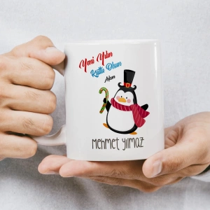 Penguen Temalı İsme Özel Yeni Yıl Kupası