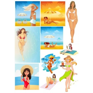 Plaj Kızı Sticker Set 10 Parça Telefon, Tablet, Defter, Laptop Sticker