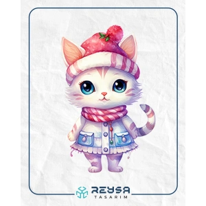 Pofuduk Şapkalı Kış Kedisi Duvar Stickerı