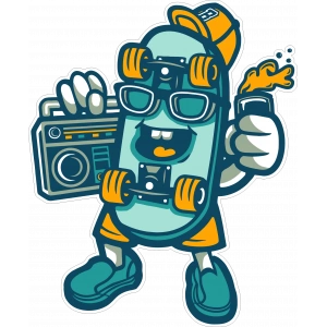 Radyo Dinleyen Kaykay Sticker 10x10 cmRenkli Sticker