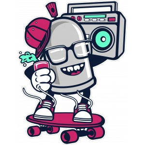 Radyo Dinleyen Kaykaycı Sticker 10x10 cmRenkli Sticker