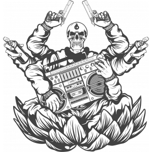 Radyo ve Silahlı iskelet Sticker 10x10 cmRenkli Sticker