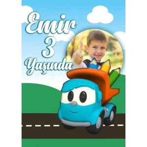 Kamyon ve Yol Temalı Doğum Günü Afişi 70X100 cm