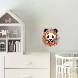 Renkli Çiçek Taçlı Panda Duvar Stickerı