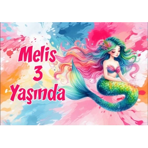 Renkli Deniz Kızı Doğum Günü Afişi 35X50 cm