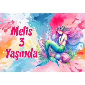 Renkli Deniz Kızı Doğum Günü Afişi 70X100 cm