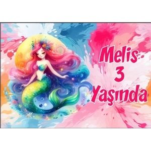 Renkli Deniz Kızı Doğum Günü Afişi 70X100 cm